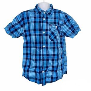 Tommy Hilfiger Boys Shirt S 8-10 Blue Plaid Button Up Short Sleeve